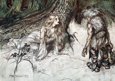 Mime trova la madre di Sigfrido nella foresta, 1924 da Arthur Rackham