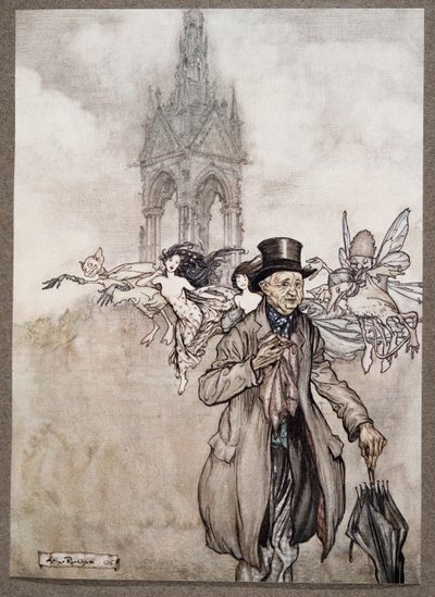 Il vecchio signor Salford era un vecchio signore che vagava tutto il giorno nei Giardini, da Peter Pan nei Giardini di Kensington di J M Barrie (1860 - 1937), pub. 1906 da Arthur Rackham