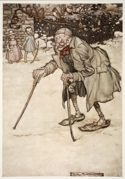 Vecchio con due bastoni, da Rip Van Winkle di Washington Irving, pub. 1910 da Arthur Rackham