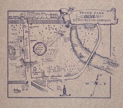 Mappa di Peter Pan dei Giardini di Kensington, da Peter Pan nei Giardini di Kensington di J M Barrie (1860 - 1937), pub. 1906 da Arthur Rackham