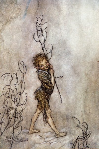 Personaggio di Puck. Illustrazione per Il Sogno di una Notte di Mezza Estate di William Shakespeare da Arthur Rackham