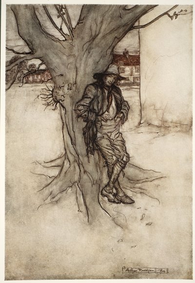 Il figlio di Rip, una copia precisa di se stesso, mentre saliva la montagna., da Rip Van Winkle di Washington Irving, pub. 1910 da Arthur Rackham