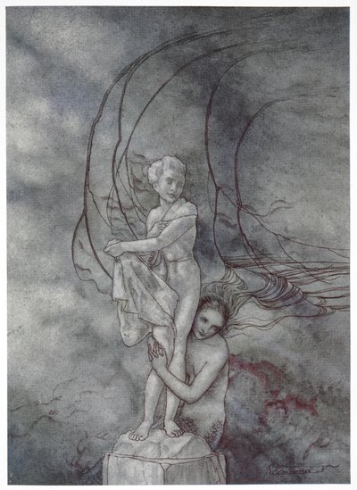 Ha messo le braccia intorno alla figura di marmo che era così simile al principe da Arthur Rackham
