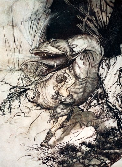 Sigfrido uccide Fafner da Arthur Rackham