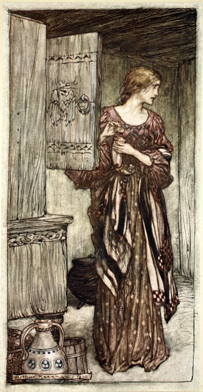 Sieglinde prepara la bevanda di Hunding per la notte da Arthur Rackham