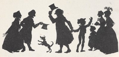Silhouette di un ragazzo e un uomo che salutano le persone sulla strada di casa dalla chiesa da Arthur Rackham
