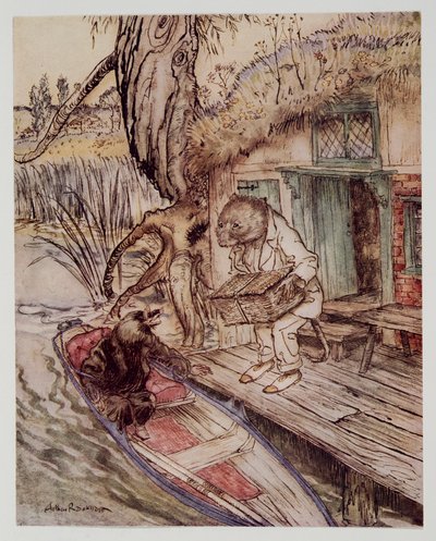 Metti quello sotto i piedi, osservò alla Talpa, mentre scendeva nella barca, da Il vento nei salici di Kenneth Grahame, pub. 1940 da Arthur Rackham