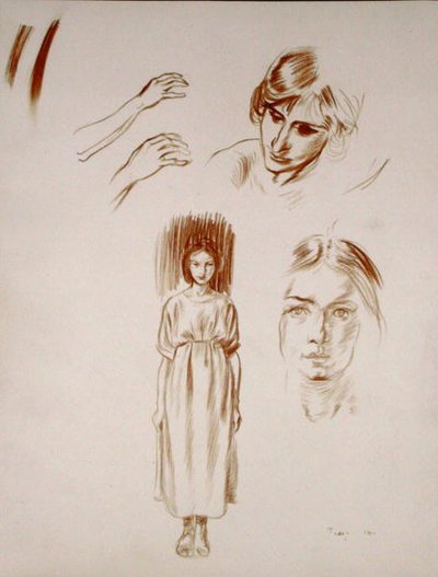Studi di una donna, di volti e di mani da Arthur Rackham