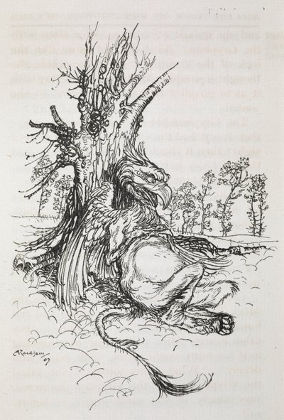 Il Grifone seduto contro un albero da Arthur Rackham
