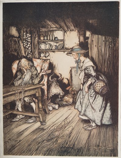 La Capanna nella Foresta, da Fratellino e Sorellina e Altri Racconti dei Fratelli Grimm, pub.1917 da Arthur Rackham