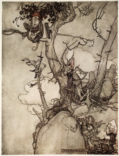 I monti Kaatsberg o Catskill sono sempre stati una regione piena di favole., da Rip Van Winkle di Washington Irving, pub. 1910 da Arthur Rackham