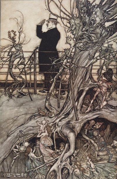 I Giardini di Kensington sono a Londra, dove vive il Re.., da Peter Pan nei Giardini di Kensington di J M Barrie, pub. 1906 da Arthur Rackham