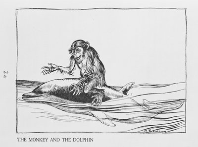La Scimmia e il Delfino, illustrazione dalle Favole di Esopo, pubblicata da Heinemann, 1912 da Arthur Rackham