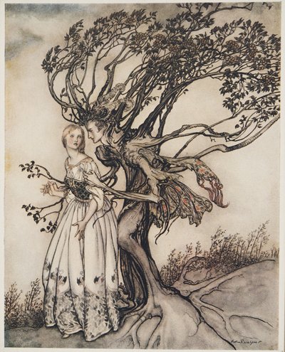 La Vecchia nel Bosco, da Fratellino e Sorellina e Altri Racconti dei Fratelli Grimm, pub.1917 da Arthur Rackham