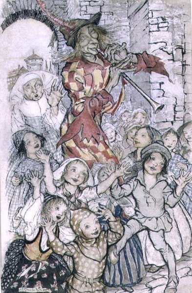 Il pifferaio magico di Hamelin, illustrazione per la poesia di Robert Browning (1812-89) pub. 1934 da Arthur Rackham