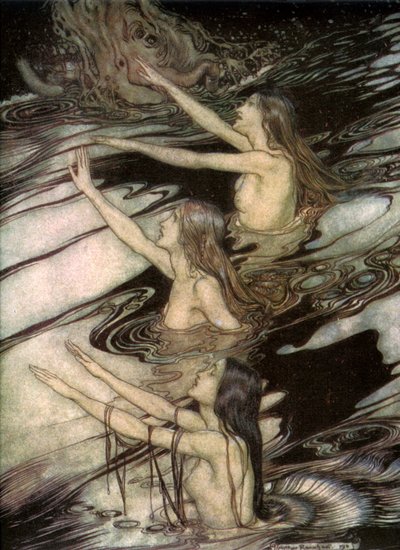 Le fanciulle del Reno, da Sigfrido e Il crepuscolo degli dei di Richard Wagner da Arthur Rackham