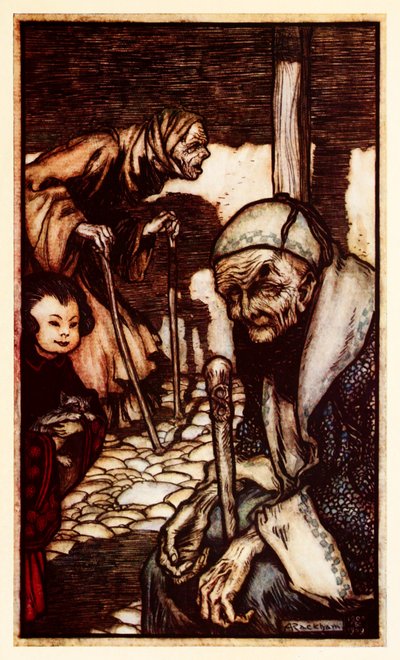 Gli Struldbrugs, immortali sfortunati senza eterna giovinezza, sono dichiarati dalla Parte III: Un viaggio a Laputa, Balnibarbi, Luggnagg, Glubbdubdrib e Giappone nei Viaggi di Gulliver di Jonathan Swift da Arthur Rackham