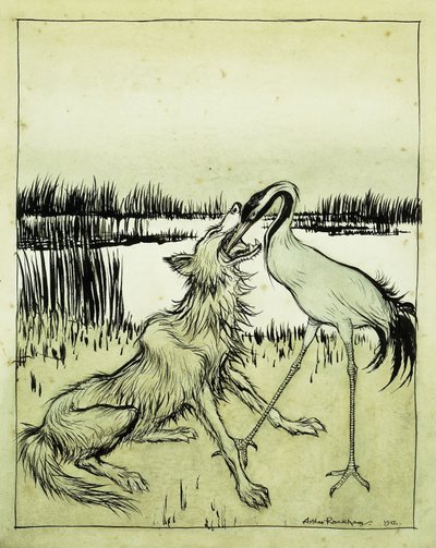 Il lupo e la gru - Favole di Esopo, 1912 da Arthur Rackham
