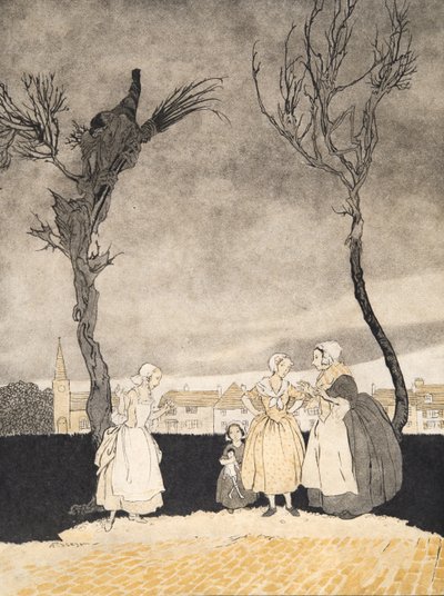 Le donne di Sleepy Hollow (copertina interna), da La leggenda di Sleepy Hollow di Washington Irving (1783 - 1859), pub. 1928 da Arthur Rackham