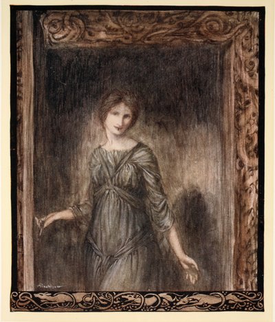 La porta della camera di Fionn si aprì dolcemente e una giovane donna entrò nella stanza, illustrazione da 