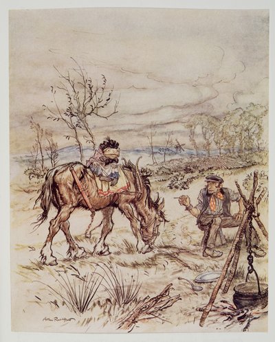 Lo zingaro osservò con noncuranza Vuoi vendere quel cavallo?, da Il vento nei salici di Kenneth Grahame, pub. 1940 da Arthur Rackham