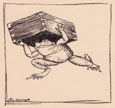 Il piccolo andò e portò la scatola. Illustrazione di Arthur Rackham da Fiaba dei Grimm, La stufa di ferro. da Arthur Rackham
