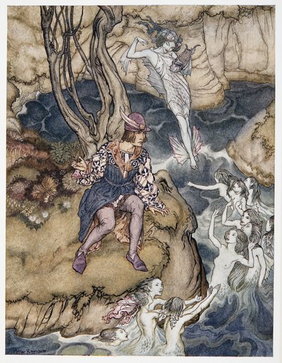 Questa musica si è insinuata su di me sulle acque, illustrazione da La Tempesta di William Shakespeare, pub. 1926 da Arthur Rackham