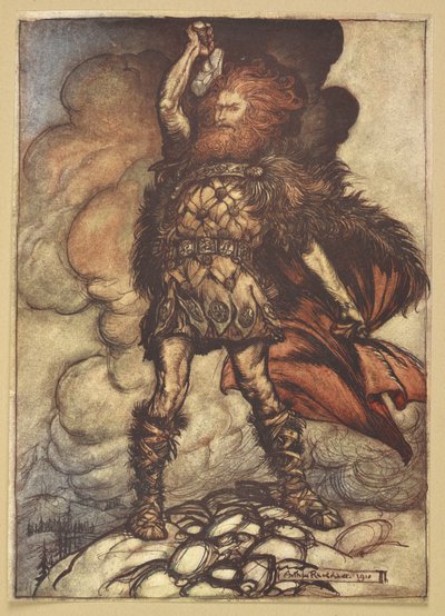 Thor alza il suo martello da Arthur Rackham