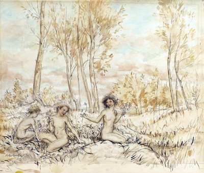 Tre ninfe dei boschi che raccolgono fiori da Arthur Rackham