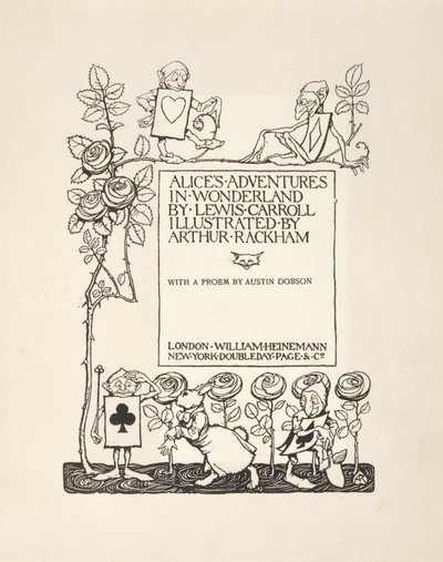 Pagina del titolo, da Le avventure di Alice nel Paese delle Meraviglie, di Lewis Carroll, pub. 1907 da Arthur Rackham