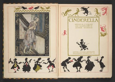 Pagina del titolo e frontespizio da Cenerentola, raccontata da C.S. Evans e illustrata da Arthur Rackham da Arthur Rackham