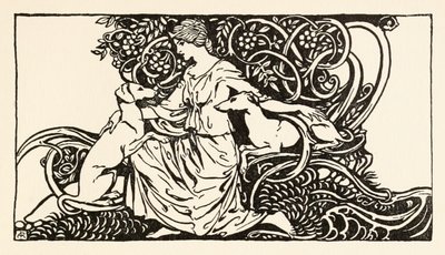 Tuiren con Bran e Sceólan da La nascita di Bran in Fiabe irlandesi da Arthur Rackham