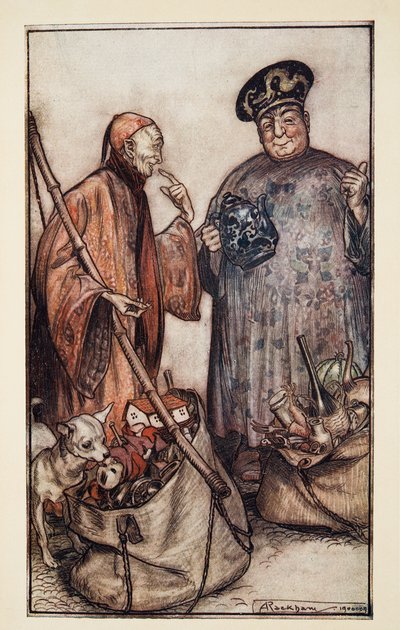 Due di quei saggi... Come venditori ambulanti tra noi, da I viaggi di Gulliver di Jonathan Swift da Arthur Rackham