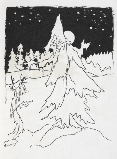 Due uomini-albero in un bosco innevato da Arthur Rackham