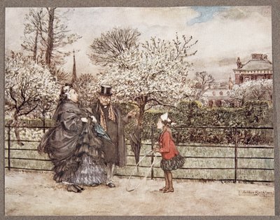 Quando incontri persone adulte nei giardini che sbuffano e soffiano come se si credessero più grandi di quanto sono, da Peter Pan nei Giardini di Kensington di J M Barrie (1860 - 1937), pub. 1906 da Arthur Rackham