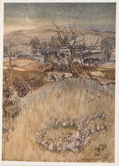 Voi semi-pupazzi che al chiaro di luna fate i verdi anelli acidi, illustrazione da La Tempesta di William Shakespeare, pub. 1926 da Arthur Rackham