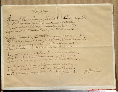 Manoscritto della poesia di Arthur Rimbaud: Le vocali da Arthur Rimbaud