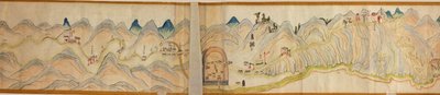 16.000. fornito. Orientato con il nord a destra. Rilievo mostrato pittoricamente. Copre il fiume Wei a Baoji Xian, Shanxi Sheng fino a Shu Dao al confine Shanxi-Sichuan. Mostra insediamenti, fermate di riposo, stazioni, locande, templi, passi di montagna,  da Arthur W. Hummel