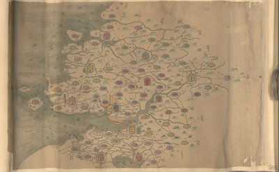 850.000. orientato con il nord in basso. Mostra montagne, costa, isole e strade nella provincia di Zhejiang. da Arthur W. Hummel