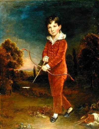 Ritratto di un giovane ragazzo in un abito rosso con arco e frecce da Arthur William Devis