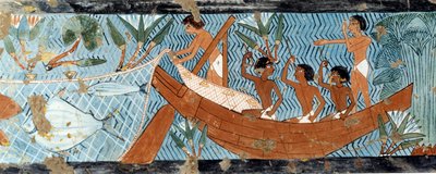 Arte Egitto: Pesca nella Senna. Fac simile riprodotto dalla tomba di d