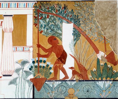 Arte Egitto: uno shadouf al pozzo. Fac simile riprodotto dalla tomba di d