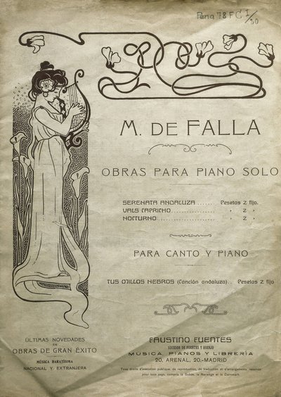 FALLA, Manuel de (1876-1946). Compositore e pianista spagnolo. Opere per pianoforte solo e per pianoforte e voce. Edito a Madrid. da Artist Unknown