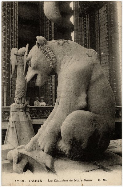 Gargoyle o chimere della cattedrale Notre Dame de Paris, costruita tra il 1163 e il XIV secolo - Cartolina, collezione Selva da Artist Unknown