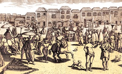 Scena del mercato di Goan, da "Navigatio in Orientem". da Artist Unknown