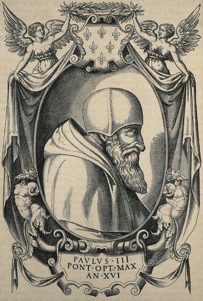 HULSIUS, Levinus (1550-1606). Paolo III. fine XVI sec. Ritratto con camauro. Incisione. da Artist Unknown