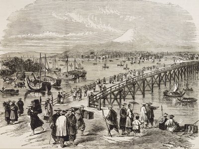 Giappone (XIX secolo). Città di Edo, attraversata dal fiume Toniak (incisione) da Artist Unknown