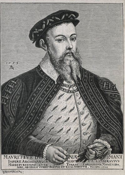 Maurizio di Sassonia, ritratto basato su un dipinto di Lucas Cranach (incisione) da Artist Unknown