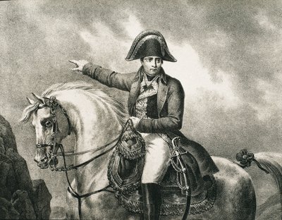 NAPOLEONE I Bonaparte (1769-1821). Militare e politico francese, Imperatore di Francia (1804-1815). Dettaglio di un ritratto equestre di Napoleone, ispirato al ritratto originale di Joseph Chabord. Incisione da Artist Unknown