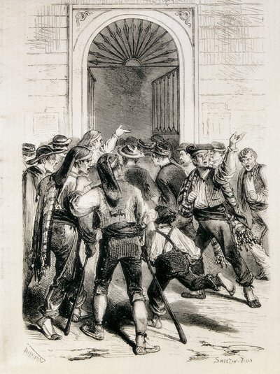 Spagna (1873). Proclamazione della Prima Repubblica e assalto al municipio di Barcellona (11 febbraio 1873). Acquaforte. da Artist Unknown